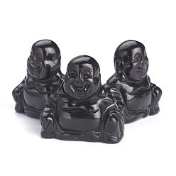 Obsidienne Naturelles noir obsidienne décorations d'affichage, thème bouddhiste, pas de trous / non percés, 3 d Bouddha, 36.5~38x16~19x36.5mm