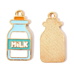 Coloré Pendentifs en émail , bouteille avec mot lait, or et de lumière, colorées, 27x13x1mm, Trou: 2mm