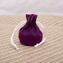 Purple Velvet Storage Bags, Drawstring Pouches Packaging Bag, Round, Purple, 11x9cm