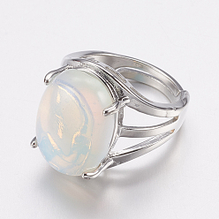Опал Опальные широкие полосовые пальцевые кольца, с латунными кольцами, овальные, 18 мм