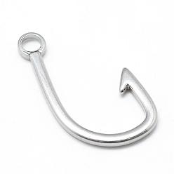 Stainless Steel Color 201 Stainless Steel Hook Clasps, Fish Hook Charms, Stainless Steel Color, 38x21x2.5mm, Hole: 4.5mm