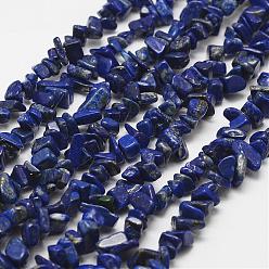 Bleu Lapis-lazuli, brins de perles naturels , puce, Grade a, bleu, 3~5x7~13x2~4mm, Trou: 0.4mm, 32 pouce