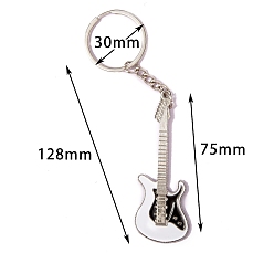 Blanc Porte-clés pendentif guitare en alliage de zinc émaillé, pour porte-clés, sac à main, cadeau d'ornement de sac à dos, blanc, 12.8 cm