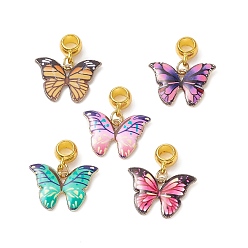 Mixed Color Butterfly Alloy Enamel European Dangle Charms, Large Hold Pendants, Golden, Mixed Color, 25mm, Butterfly: 22.5x16x2.5mm, Hole: 4.6mm