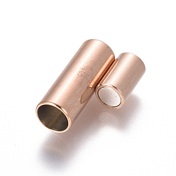 Rose Gold 304 Stainless Steel Magnetic Clasps with Glue-in Ends, Column, Rose Gold, 16x6mm, Hole: 4mm