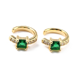 Green Brass Micro Pave Cubic Zirconia Cuff Earrings, Real 18K Gold Plated, Ring, Green, 13x2.5mm