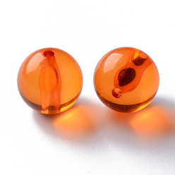 Dark Orange Transparent Acrylic Beads, Round, Dark Orange, 20x19mm, Hole: 3mm, about 111pcs/500g