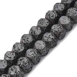 Lava Rock Natural Lava Rock Beads Strands, Faceted, Polygon, 9x9x8~8.5mm, Hole: 1mm, about 47pcs/strand, 15.71 inch(39.9cm)