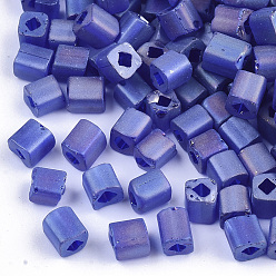 Slate Blue 6/0 Transparent Glass Seed Beads, Frosted AB Colours, Square Hole, Cube, Slate Blue, 6/0, 3~5x3~4x3~4mm, Hole: 1.2~1.4mm, about 4500pcs/bag