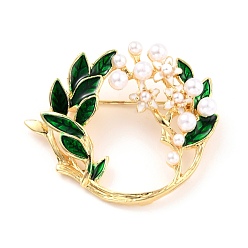 Green Garland Alloy Brooch with Resin Pearl, Exquisite Lapel Pin for Girl Women, Golden, Green, 34.5x40.5x6mm, Pin: 0.8mm,