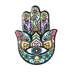 Colorful Hamsa Hand/Hand of Miriam with Evil Eye Pattern Porcelain Cup Mats, Anti-Slip Heat Resistant Cork Bottom Coasters, Colorful, 144x105x7.5mm