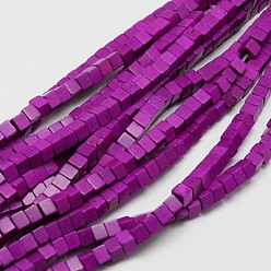 Фиолетовый Синтетических нитей бирюзовые бусы, окрашенные, кубические, фиолетовые, 4x4x4 мм, отверстие : 1 мм, около 95 шт / нитка, 15.75 дюйм