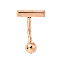 Rose Gold 304 Stainless Steel T-Shaped Curved Barbell, Piercing Navel Ring for Women, Rose Gold, 18x12mm, Pin: 1.6mm