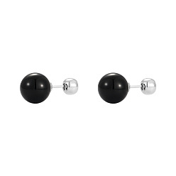 Black Onyx Круглые серьги-гвоздики из натурального черного оникса с булавками из стерлингового серебра для женщин, 12 мм
