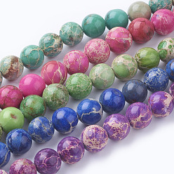 Mixed Color Natural Sea Sediment Jasper Beads Strands, Imperial Jasper, Dyed, Round, Mixed Color, 8mm, Hole: 1mm, about 50pcs/strand, 15.7 inch