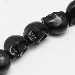 Черный Синтетических нитей бирюзовые бусы, окрашенные, череп, чёрные, 10x8x9 мм, отверстие : 1 мм, около 40 шт / нитка, 16 дюйм