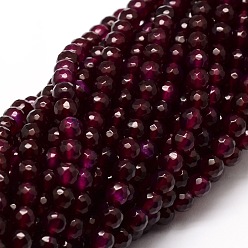 Cerise Dyed Natural White Jade Round Beads Strands, Faceted, Cerise, 6mm, Hole: 1mm, about 64pcs/strand, 14.7 inch