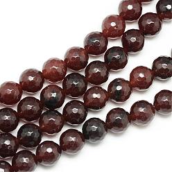 Saddle Brown Natural White Jade Bead Strands, Dyed, Faceted, Round, Saddle Brown, 8~9mm, Hole: 1mm, about 46pcs/strand, 14.76~14.96 inch(37.5~38cm)
