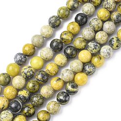 Yellow Turquoise(Jasper) Gemstone Beads Strands, Natural Yellow Turquoise(Jasper), Round, about 4mm in diameter, hole: about 0.8mm, 15~16 inch
