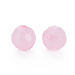 Pink Perles acryliques de gelée d'imitation , facette, ronde, rose, 12x11.5mm, Trou: 1.8mm, environ560 pcs / 500 g