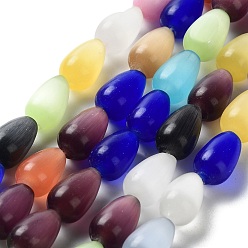 Color mezclado Hebras de perlas de vidrio del ojo de gato, lágrima, color mezclado, 12x8 mm, agujero: 1 mm