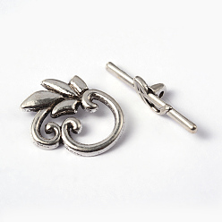 Antique Silver Leaf Tibetan Style Alloy Toggle Clasps, Lead Free and Cadmium Free, Leaf, Antique Silver, Leaf: 19x24mm, Bar: 5.5x29.5mm, Hole: 1.6mm