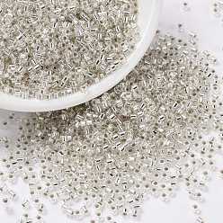 Silver Cylinder Seed Beads, Silver Lined, Round Hole, Uniform Size, Silver, 2x1.5mm, Hole: 0.8mm, about 40000pcs/bag, about 450g/bag