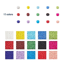 Color mezclado 195 g 15 cuentas de semillas de vidrio de colores, colores opacos semilla, pequeñas cuentas artesanales para hacer joyas de bricolaje, rondo, color mezclado, 6/0, 4~5x3~4 mm, agujero: 1~2 mm, 13 g / color