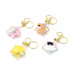 Mixed Color Acrylic Keychain, with Zinc Alloy Lobster Claw Clasps, Iron Key Ring and Brass Bell, Star, Mixed Color, 11cm