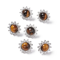 Tiger Eye Natural Tiger Eye Sun Stud Earrings with Cubic Zirconia, Platinum Brass Jewelry for Women, Cadmium Free & Nickel Free & Lead Free, 18mm, Pin: 0.8mm