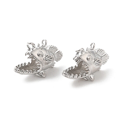 Real Platinum Plated Brass Charms, Shark Charm, Real Platinum Plated, 13x12.5x7mm, Hole: 0.8mm