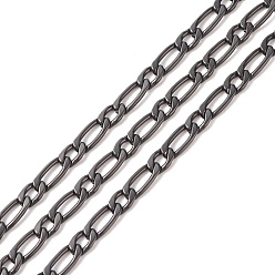 Electrophoresis Black 304 Stainless Steel Mother-Son Chains, Unwelded, Decorative Chain, Electrophoresis Black,  4.5x11x1.2mm, 4.9x6x1.2mm