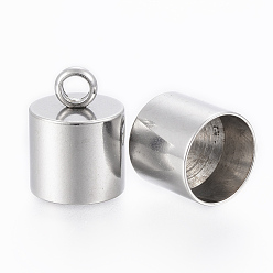 Stainless Steel Color 201 Stainless Steel Cord Ends, End Caps, Column, Stainless Steel Color, 14.5x11mm, Hole: 3mm, Inner Diameter: 10mm