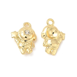 Light Gold Rack Plating Alloy Rhinestone Pendants, Cadmium Free & Lead Free, Spaceman with Star Charms, Light Gold, 18x12.5x5mm, Hole: 1.8mm