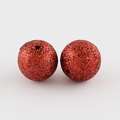 Dark Red Chunky Gumball Bubblegum Acrylic Glitter Powder Round Beads, Dark Red, 19.5x20mm, Hole: 2mm, about 100pcs/500g