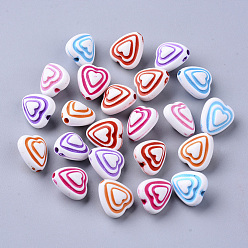 Mixed Color Craft Style Acrylic Beads, Heart, Mixed Color, 12x11x8mm, Hole: 1.5mm, about 1050pcs/500g