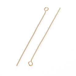 Real 18K Gold Plated 304 Stainless Steel Eye Pins, Real 18K Gold Plated, 22 Gauge, 50x0.6mm, Hole: 2mm