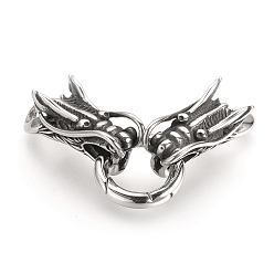 Античное Серебро 304 пружинные кольца из нержавеющей стали, уплотнительные кольца, с двумя конечными шнур шапки, голова дракона, античное серебро, 70x12x14 мм