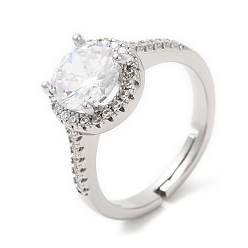 Платинированный Регулируемые кольца из стекла с бриллиантами и фианитами, латунное кольцо для женщин, Реальная платина, размер США 8 1/4 (18.3 мм)