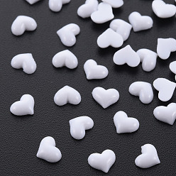 White Opaque Resin Cabochons, Heart, White, 6.5x8.5x2.5mm