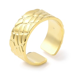 Real 14K Gold Plated 304 Stainless Steel Textured Open Cuff Ring for Women, Real 14K Gold Plated, Inner Diameter: 17mm