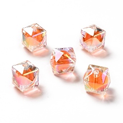 Orange Two Tone UV Plating Rainbow Iridescent Acrylic Beads, Polygon, Orange, 15.5x16x16mm, Hole: 2.7~2.8mm