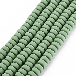 Verde Claro Hechos a mano de los granos de la arcilla del polímero hebras, para suministros de manualidades de joyería diy, plano y redondo, verde claro, 6~7x3 mm, agujero: 1.5 mm, sobre 113~116 unidades / cadena, 15.55 pulgada ~ 16.14 pulgada (39.5~41 cm)