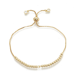 Golden Brass Bolo Bracelets, Slider Bracelets, with Cubic Zirconia, Clear, Golden, 10-5/8 inch(27cm), 1~3mm