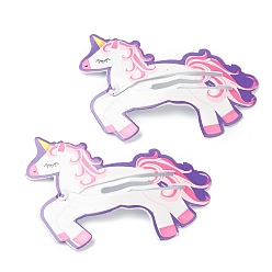 White Baking Painted Iron Snap Hair Clips, for Children's Day, Unicorn, White, 36.5x50x3mm