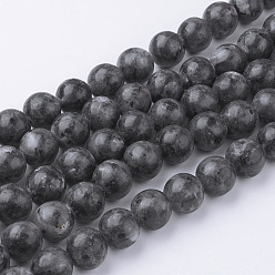 Larvikite Brins de perles de larvikite noire naturelle, ronde, 12~12.5mm, Trou: 1.5mm, Environ 31~32 pcs/chapelet, 14.9 pouce (38 cm)