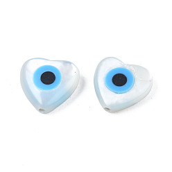 Azul Cielo Perlas de concha de nácar blanco natural, con turquesa sintética, corazón con mal de ojo, luz azul cielo, 8x8x3 mm, agujero: 0.8 mm