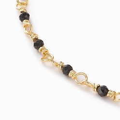 Spinel Faceted Round Natural Spinel Beaded Necklaces, with Brass Lobster Claw Clasps, Golden, 16-1/8 inch(41cm)