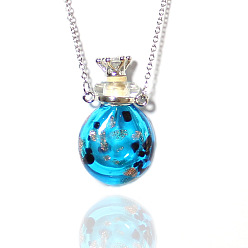Deep Sky Blue Lampwork Crown Perfume Bottle Pendant Necklace Titanium Steel 
Chains for Women, Deep Sky Blue, 17.72 inch(45cm)