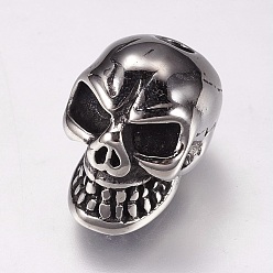 Antique Silver 304 Stainless Steel Beads, Skull, Antique Silver, 15.5x10x12mm, Hole: 3mm